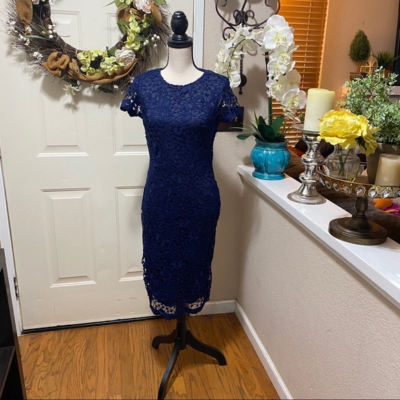 AX Paris Navy Adele Crochet Lace Midi DRESS - Picture 7 of 16